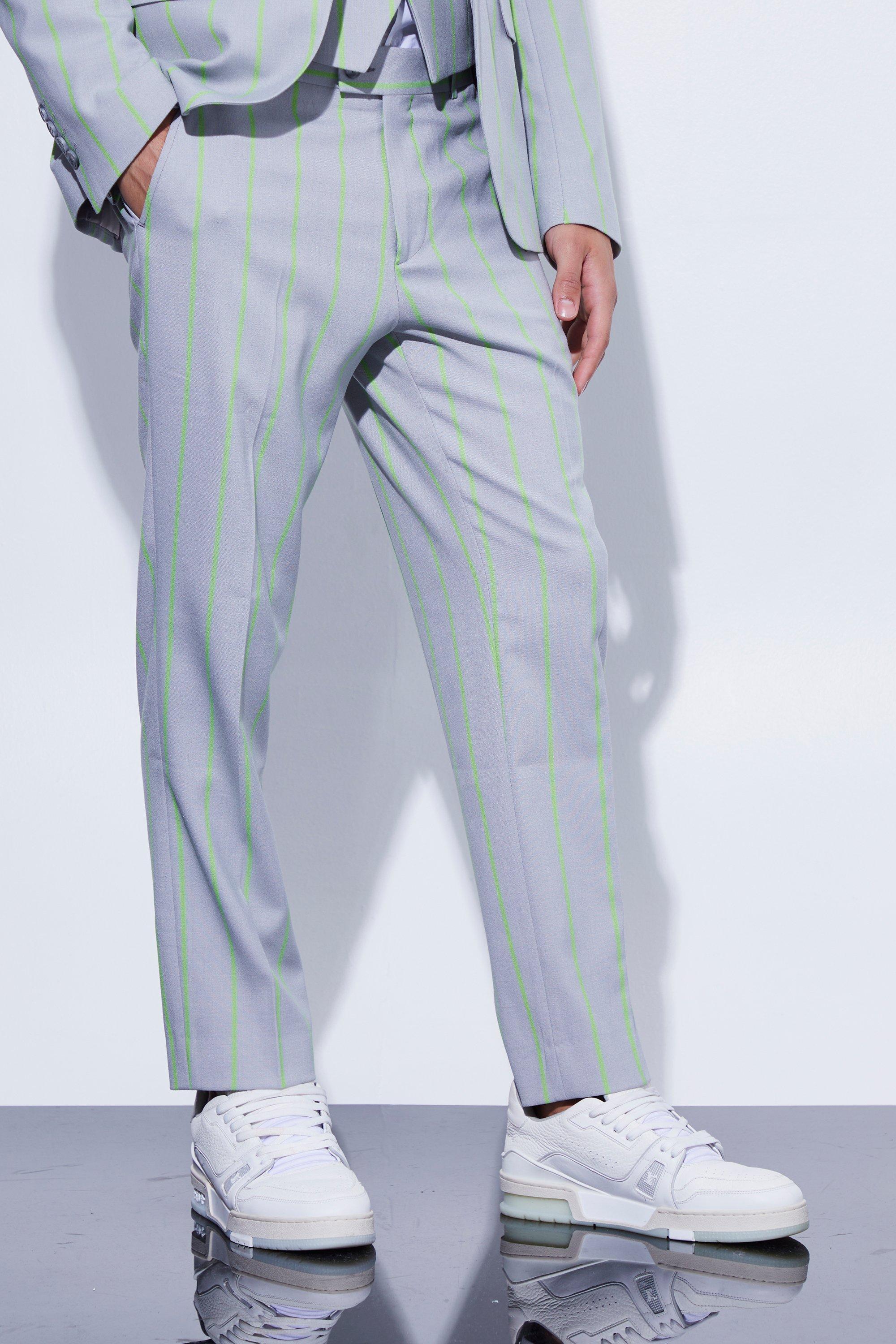 Boohooman cropped pinstripe trousers in grey sale